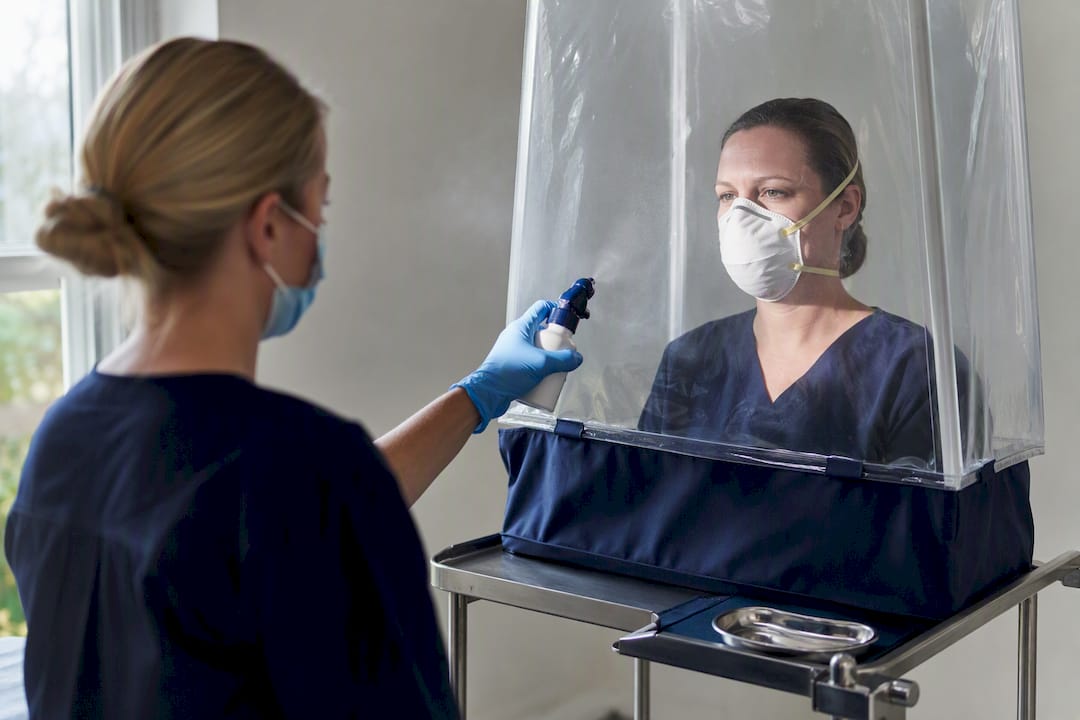 Worker undergoing a qualitative respirator fit test