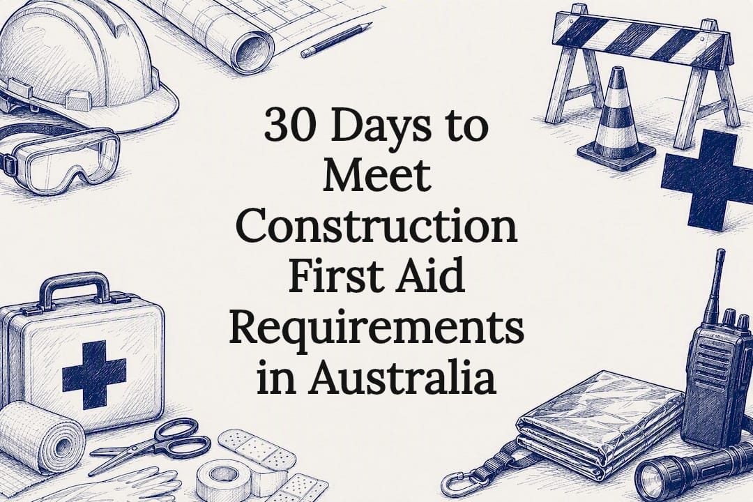Construction first aid title card illustration