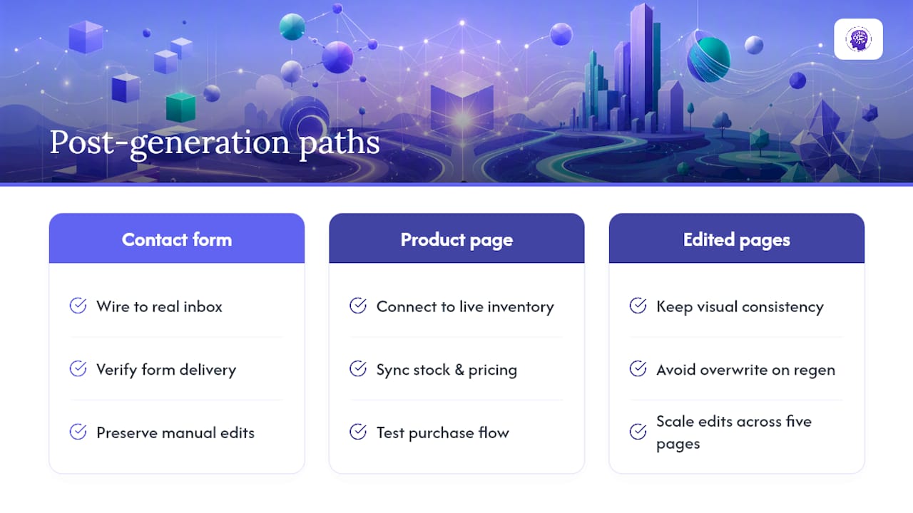 Three paths from generated page to finished site