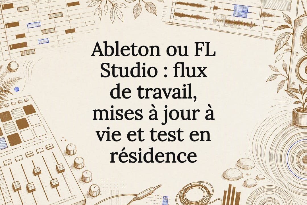 Carte de titre illustrée sur le thème de la production musicale