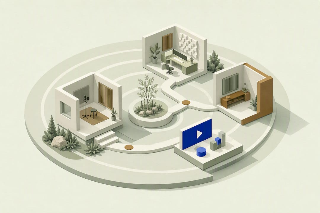 Illustration isométrique d'un parcours en studio