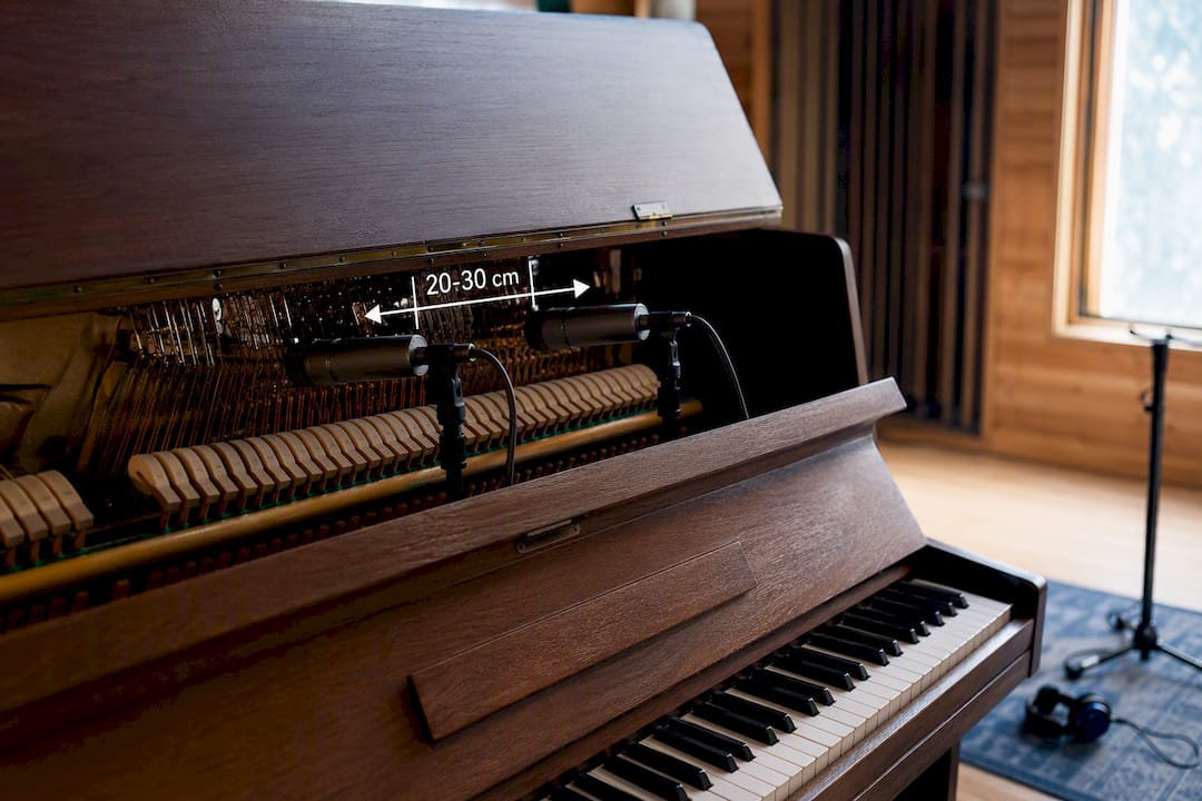 Micros positionnés près des marteaux du piano