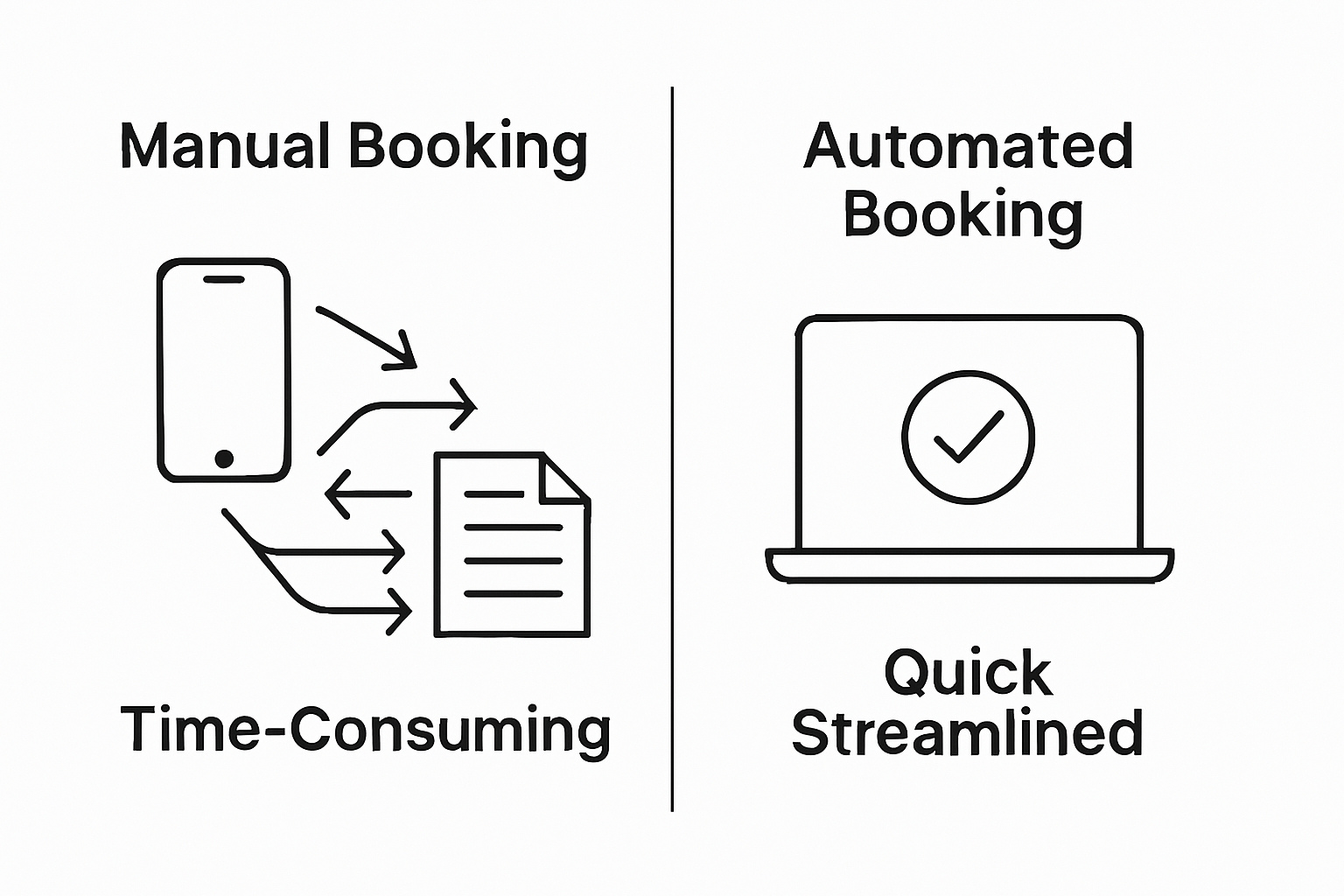 Manual vs automated fitness class booking infographic with tools and arrows