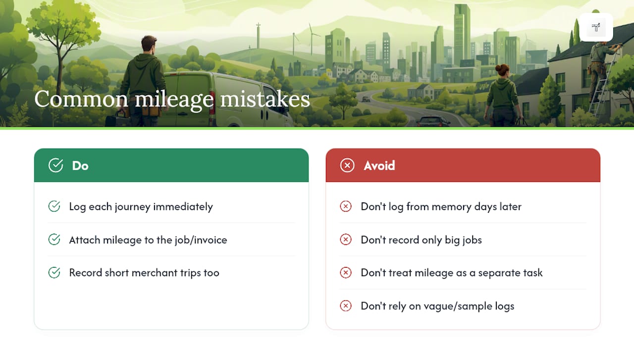 What tradespeople consistently get wrong on mileage — overview diagram