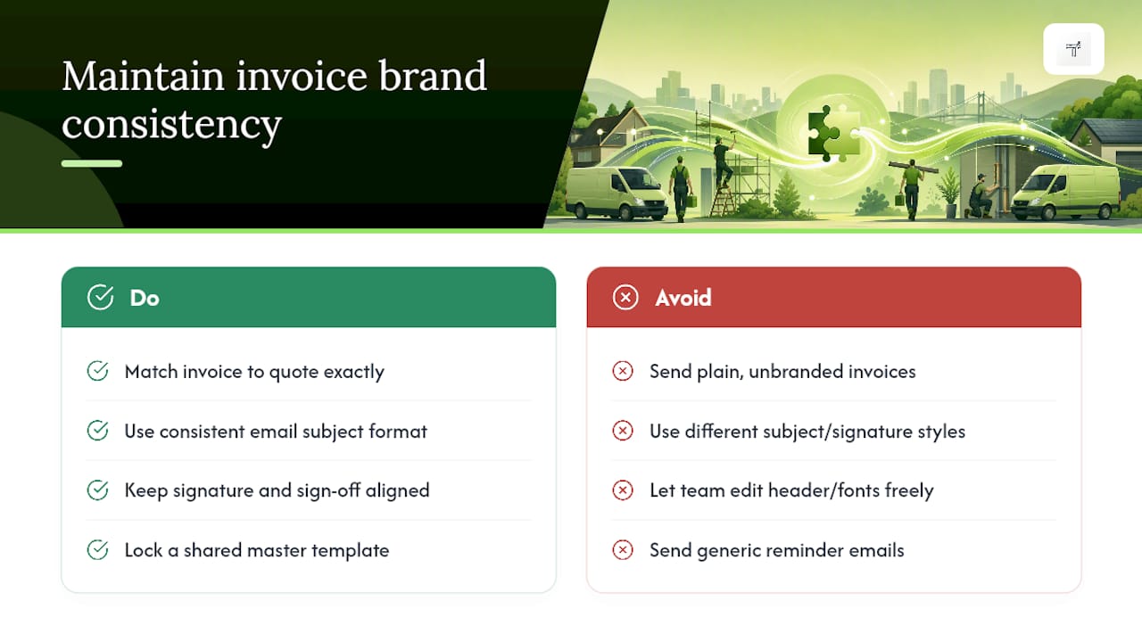 Tips for maintaining brand consistency across all invoice communications — overview diagram