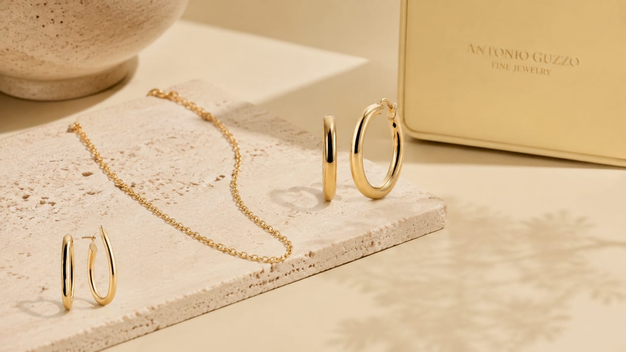 14K Yellow Gold Classic Polished Hoop Earrings