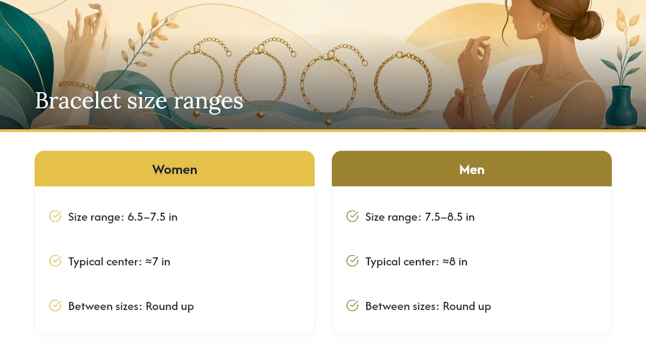 Bracelet size ranges and rounding guidance