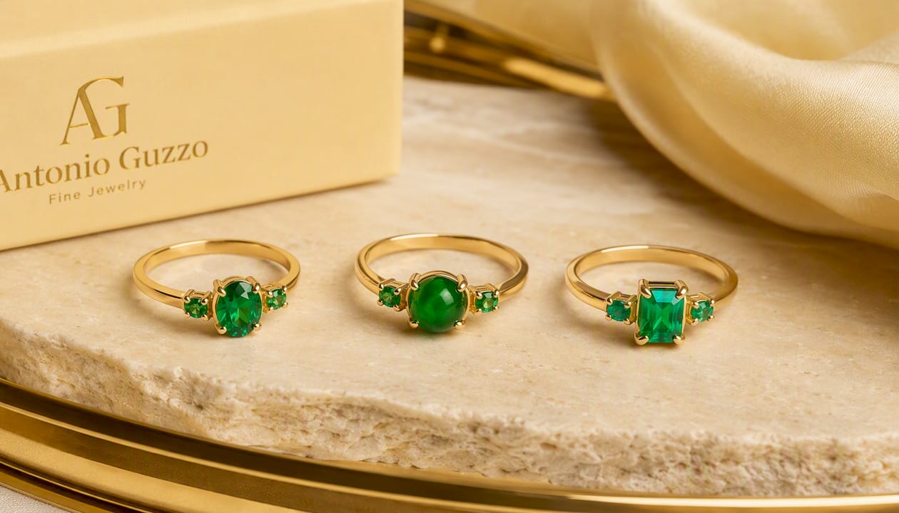 Exquisite 18K Trilogy Emerald Ring