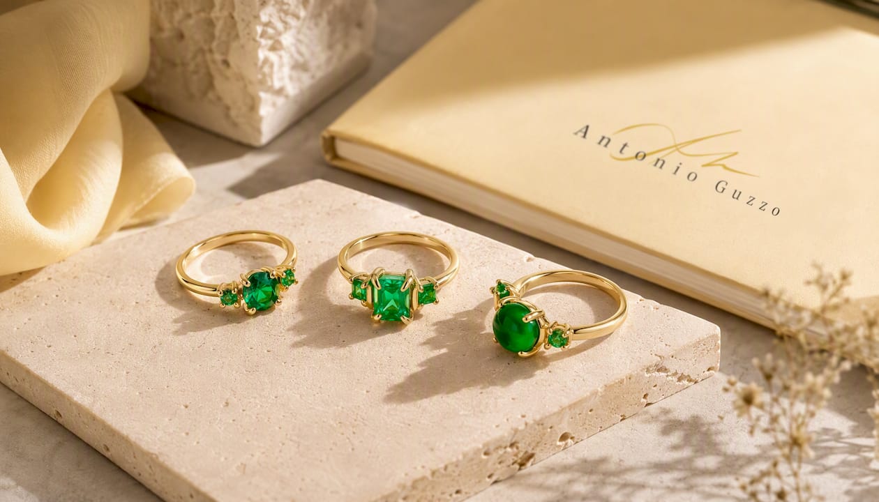 Exquisite 18K Trilogy Emerald Ring