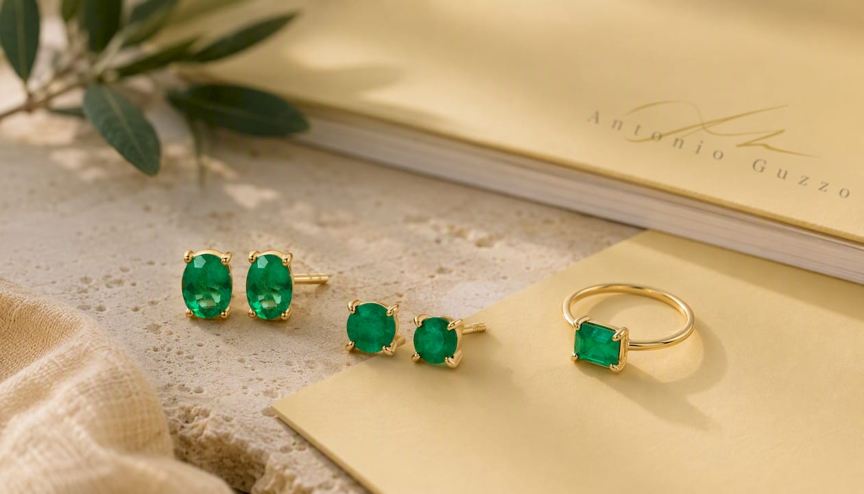 Aretes de esmeralda colombiana en oro amarillo de 18K