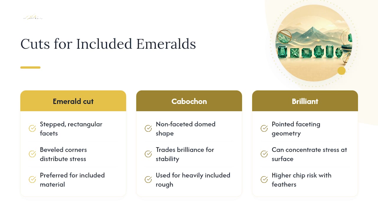 How Do Inclusions Affect Cutting and Shaping an Emerald? — overview diagram