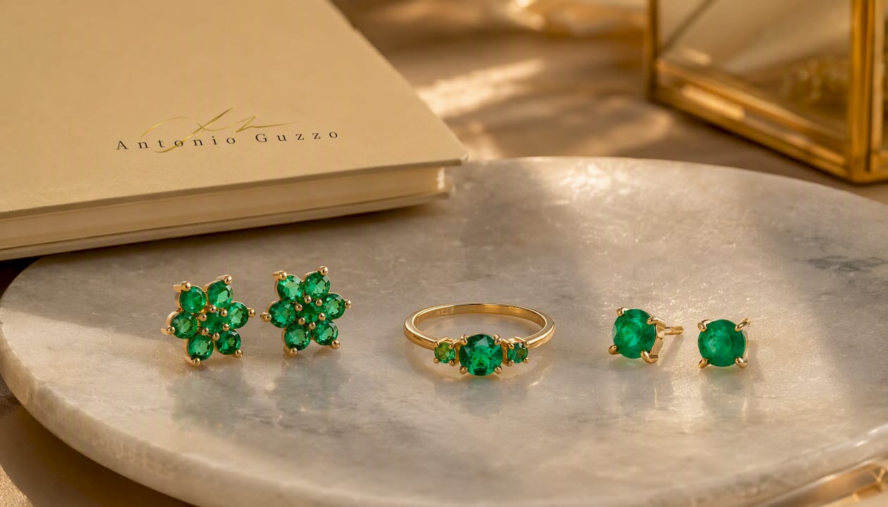 18K Natural Emerald Floral Earrings