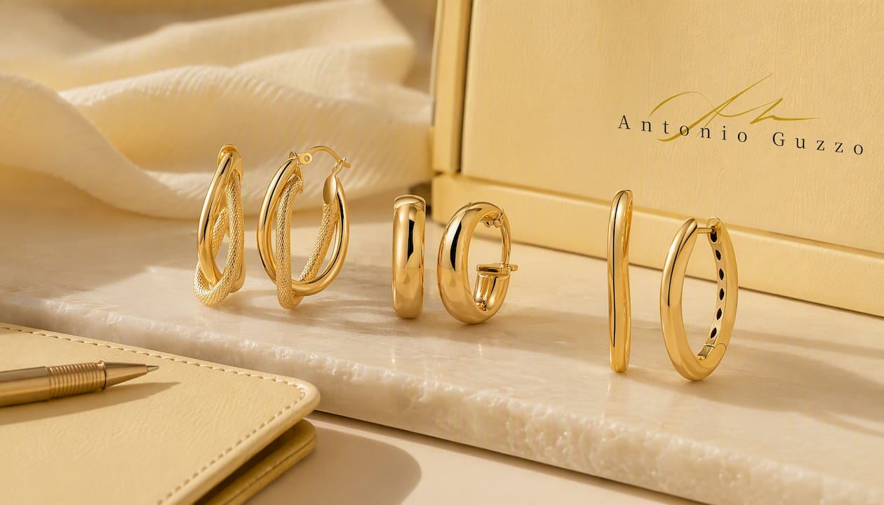 14K Solid Gold Twisted Double Hoops, Textured & Polished Finish