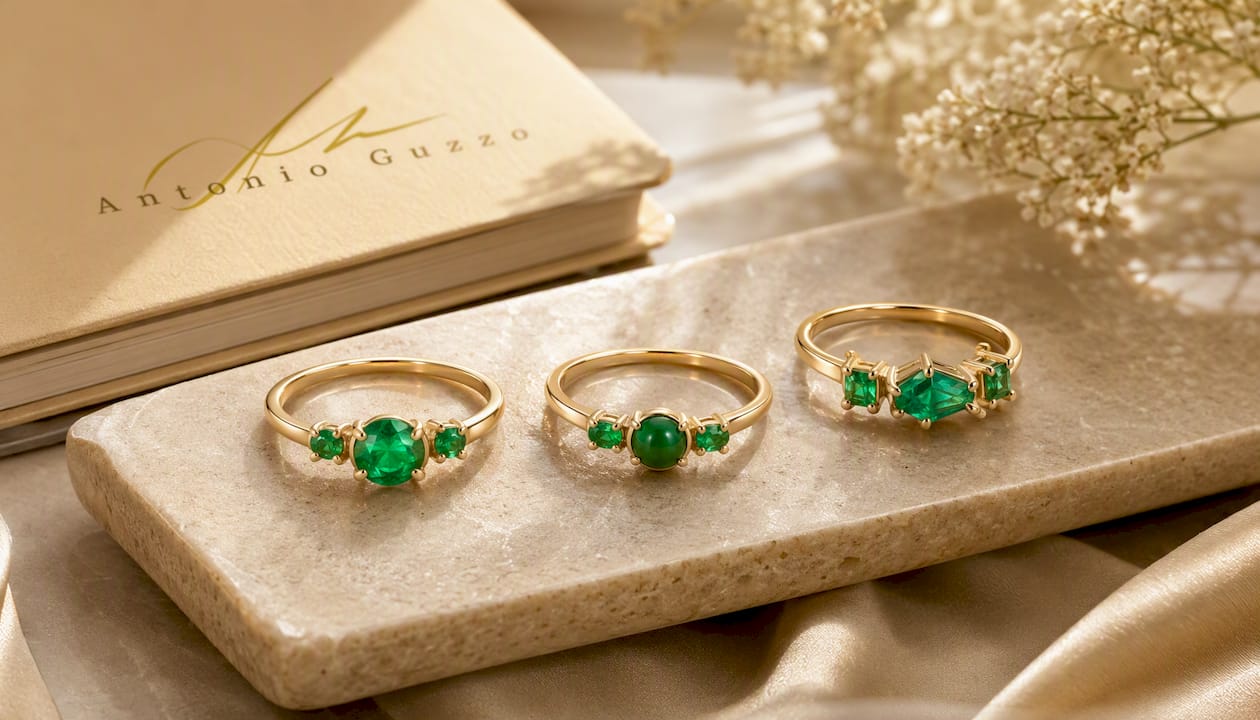 Exquisite 18K Trilogy Emerald Ring