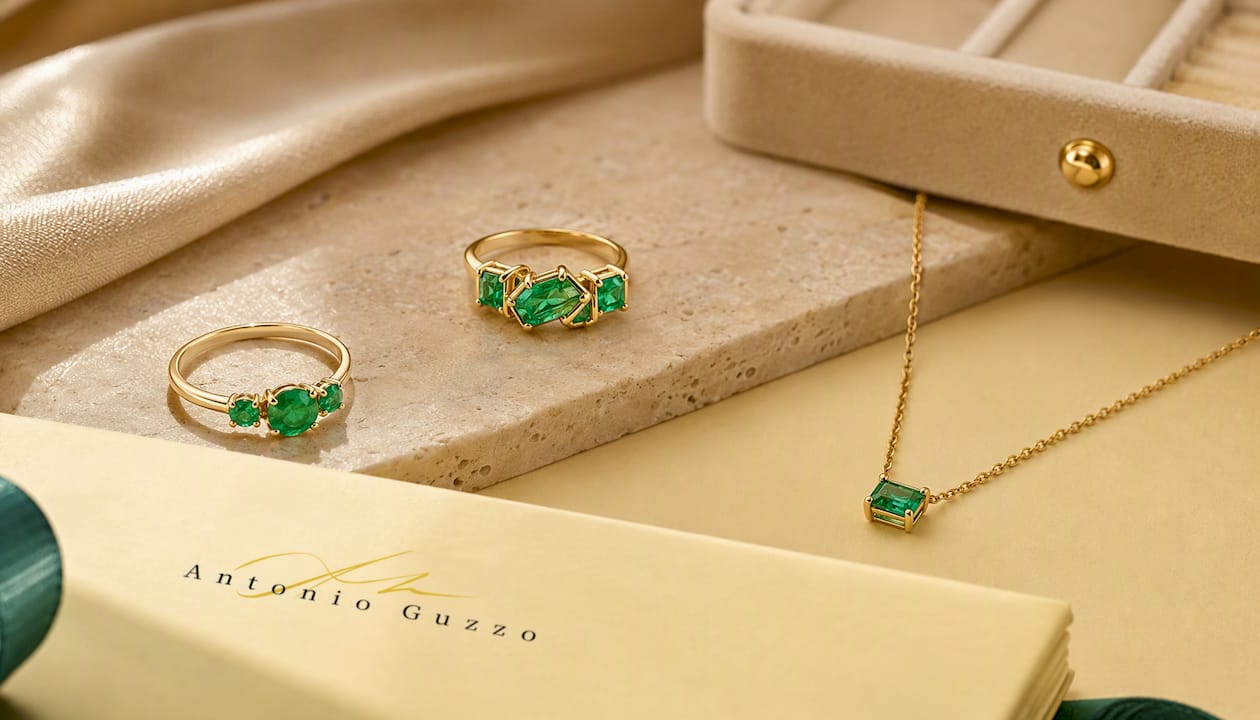 Emerald Trilogy Ring in 18K Gold