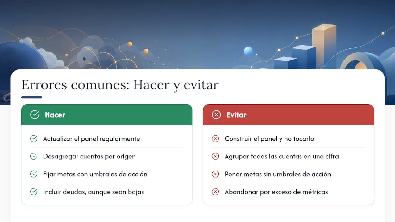 Errores comunes al usar un cuadro de mando financiero personal — overview diagram