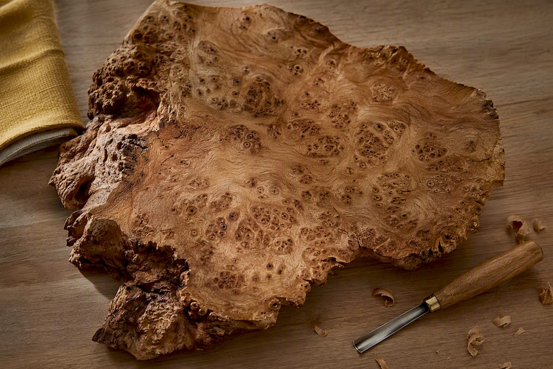 Close view of irregular burl wood grain