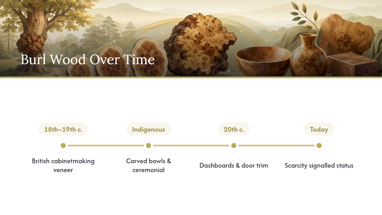 Timeline of burl wood craft history