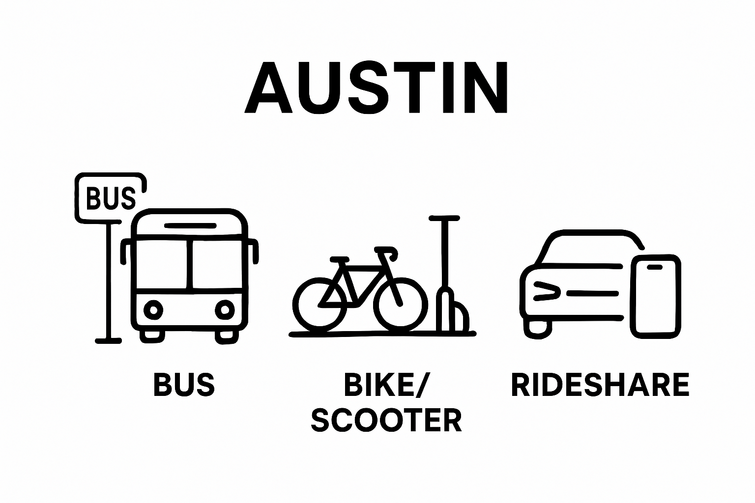 Infographic comparing Austin transportation options: bus, bike, rideshare