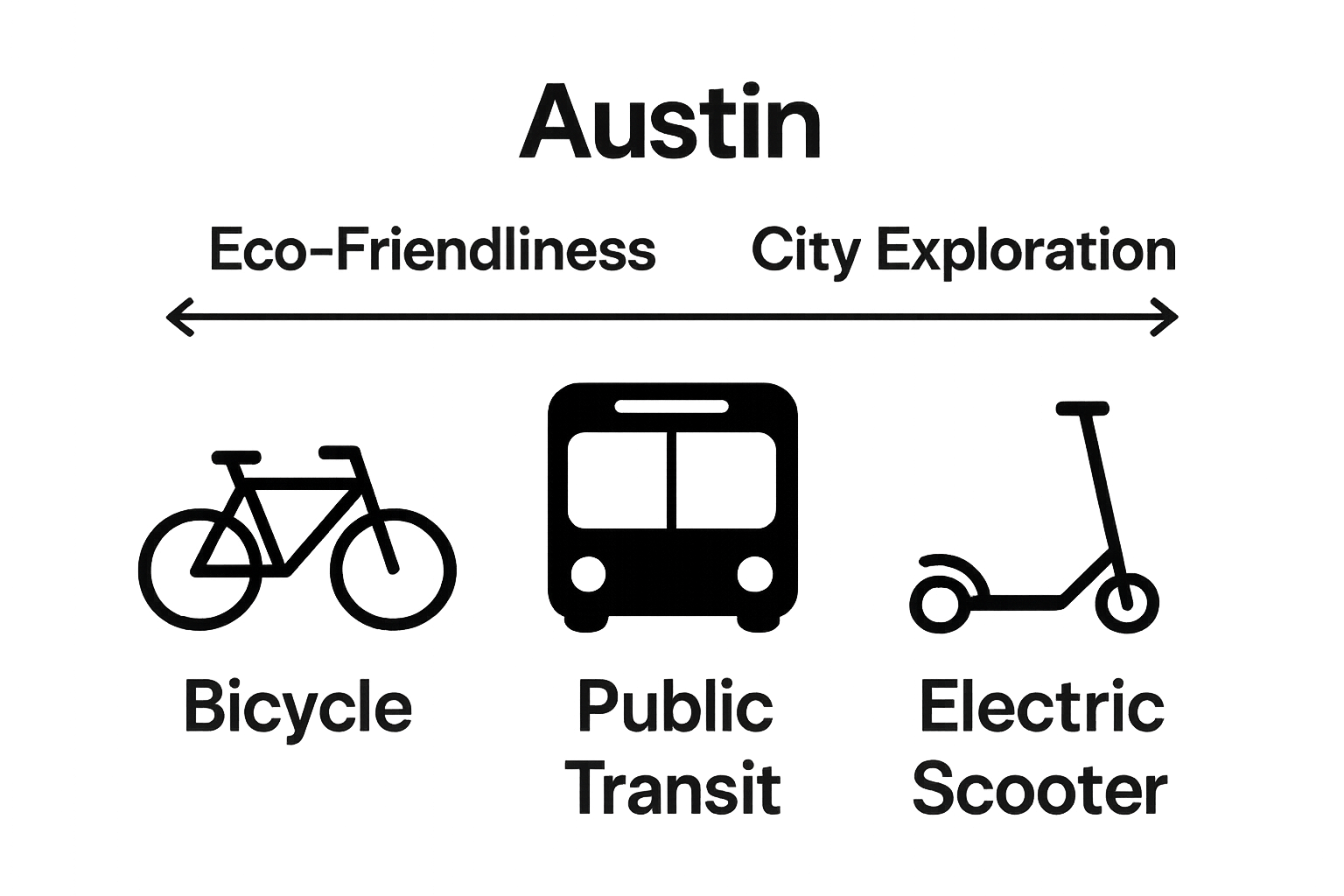Illustration showing Austin's bike, bus, and scooter travel options