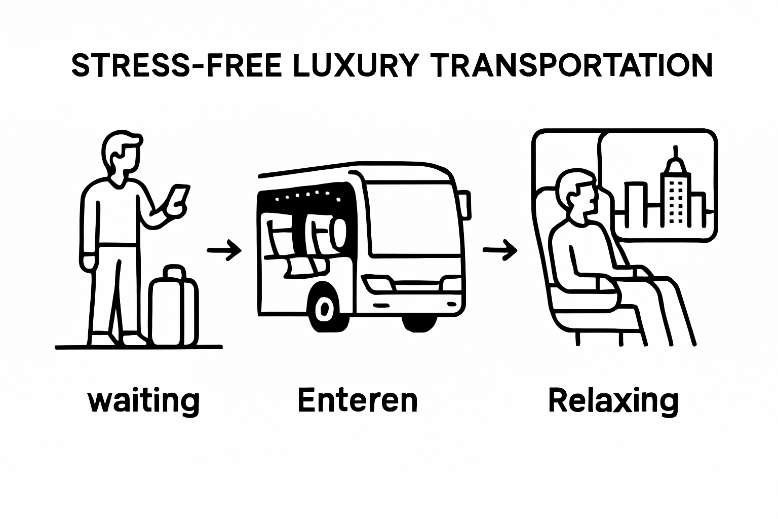 Three-step visual of upscale group using luxury transportation in Austin