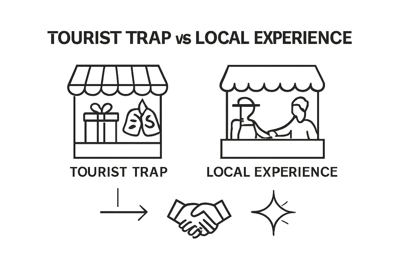 Infographic comparing tourist traps and local culture benefits