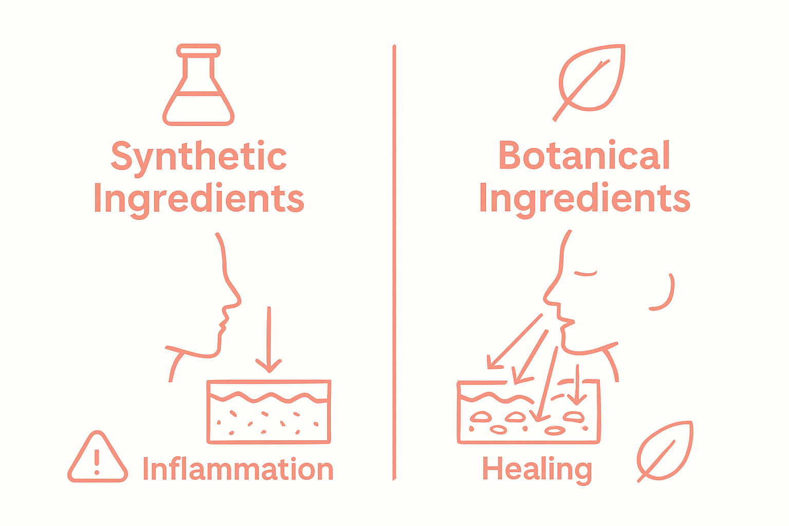 Infographic comparing effects of synthetic vs botanical skincare ingredients