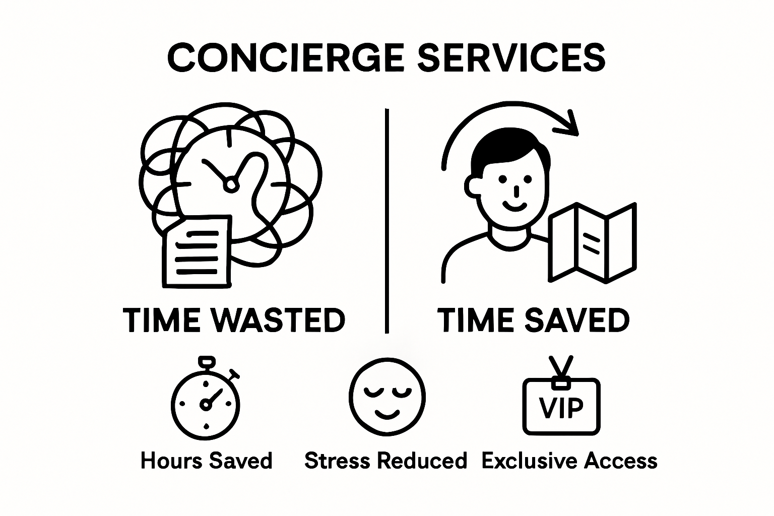 Infographic comparing time lost vs. time saved with concierge services