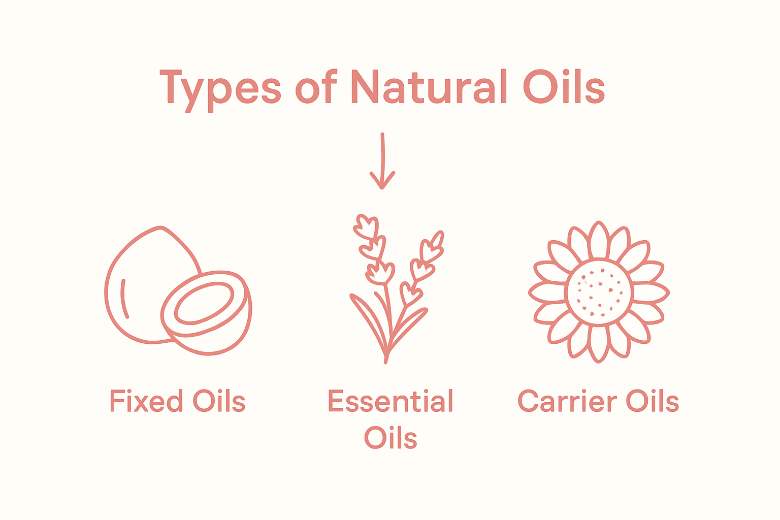 Infographic showing three main types of natural oils with icons