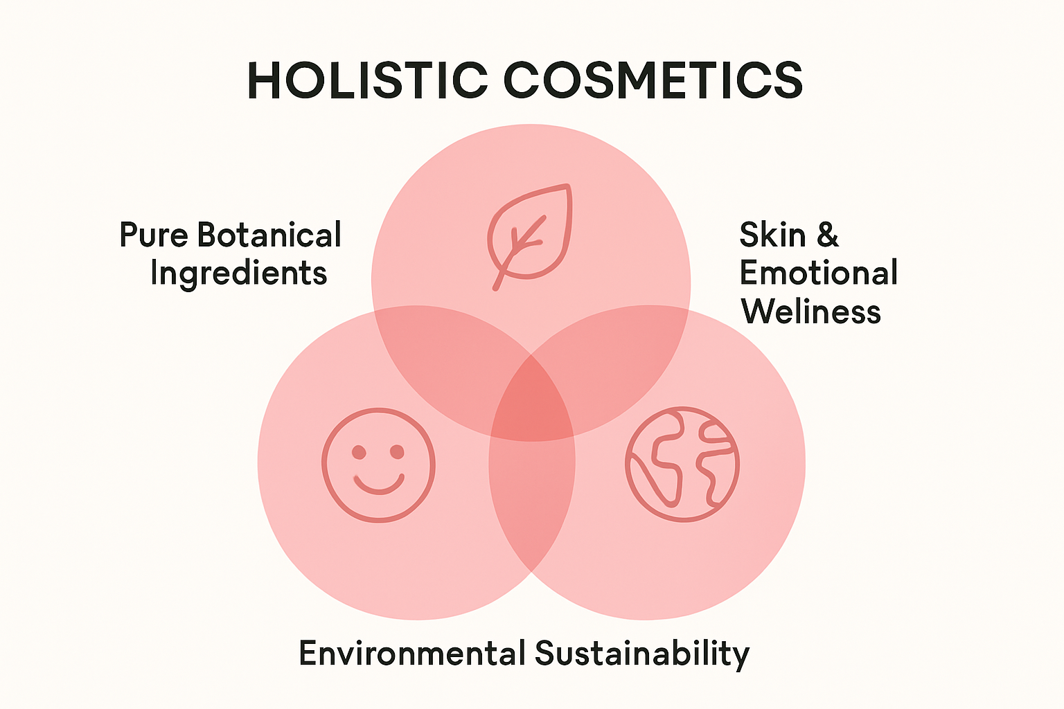 Venn diagram showing holistic cosmetic philosophy connections
