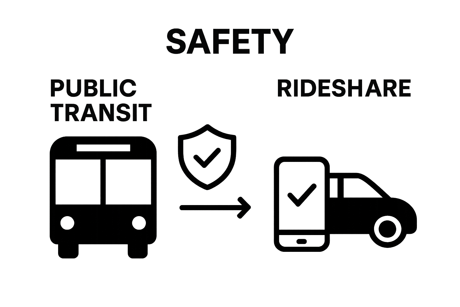 Infographic comparing public transit and rideshare safety features