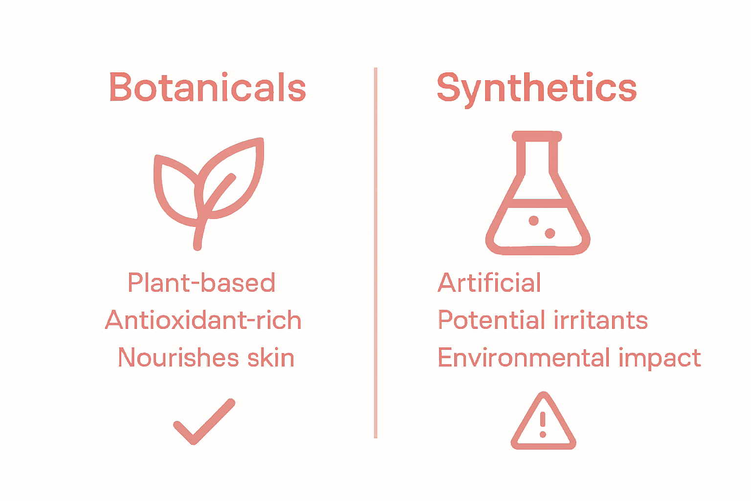 Infographic comparing botanicals versus synthetic skincare ingredients