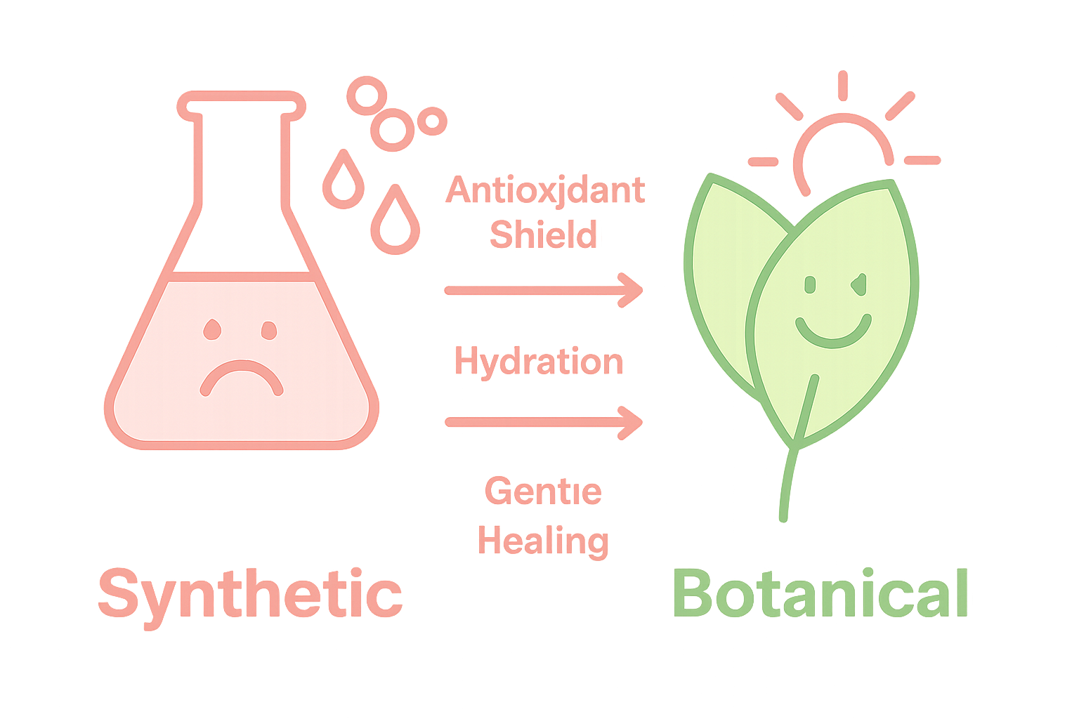 Infographic comparing synthetic vs. botanical skin ingredients visually