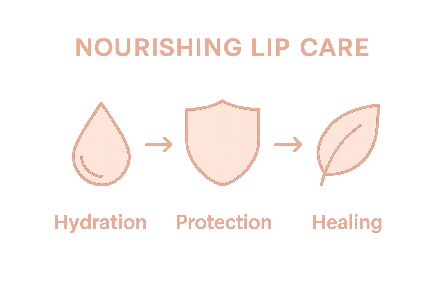Infographic showing hydration, protection, and healing for lip care