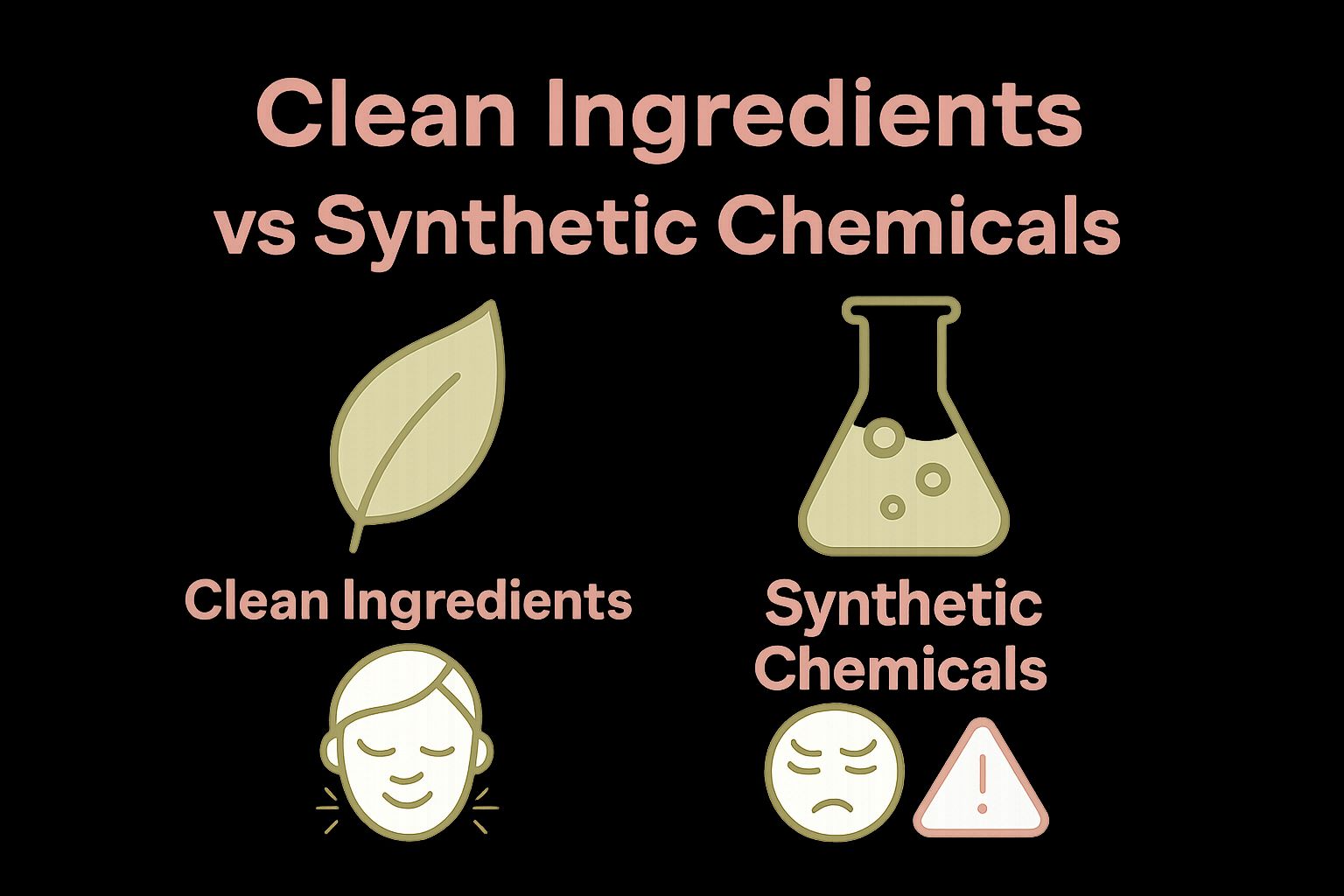 Infographic comparing clean ingredients and synthetic chemicals in beauty care