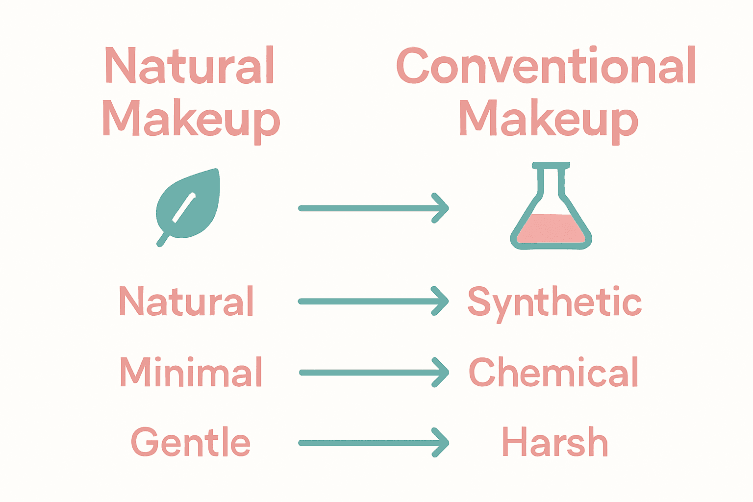 Infographic comparing natural and conventional makeup aspects