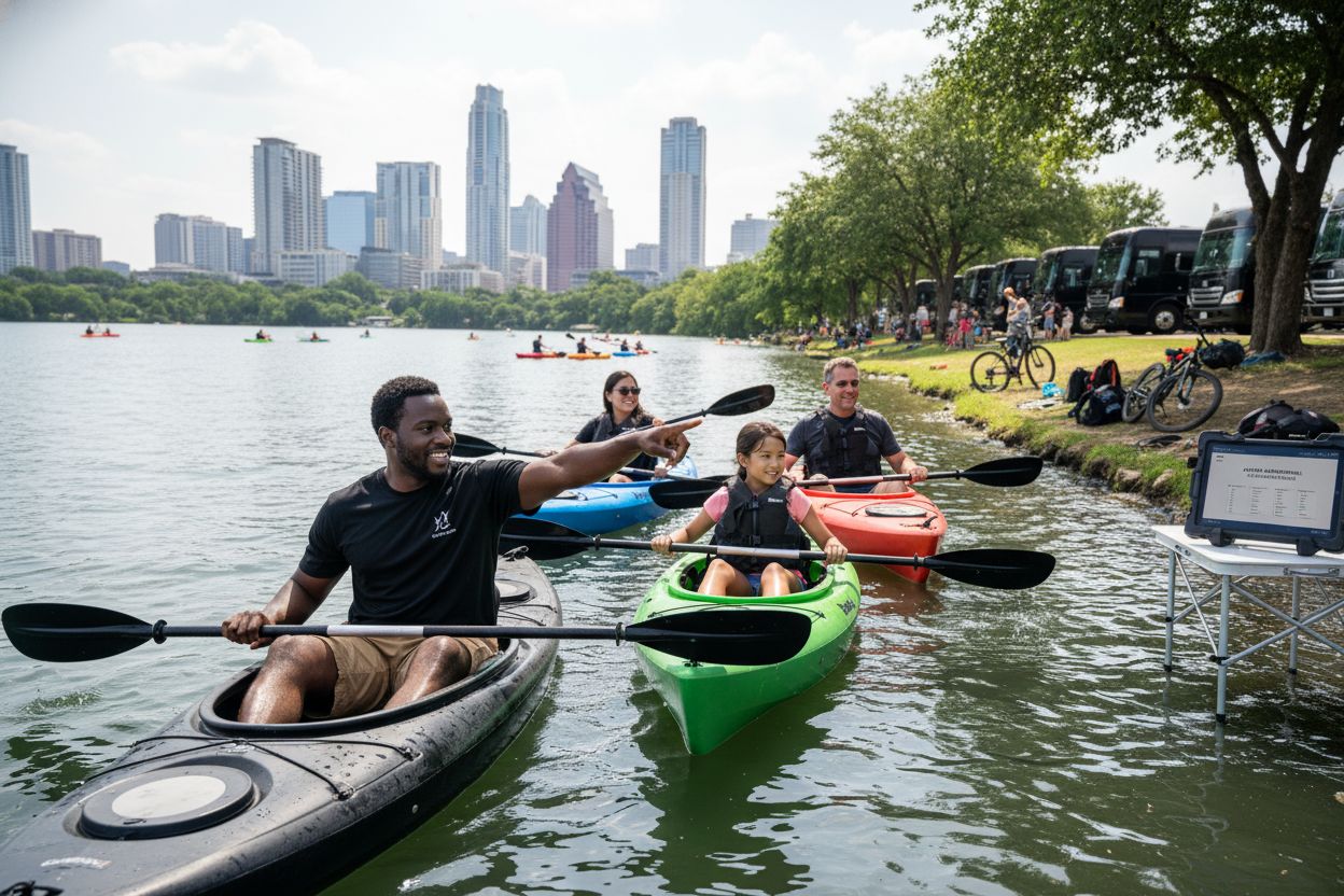 family kayaking guided
