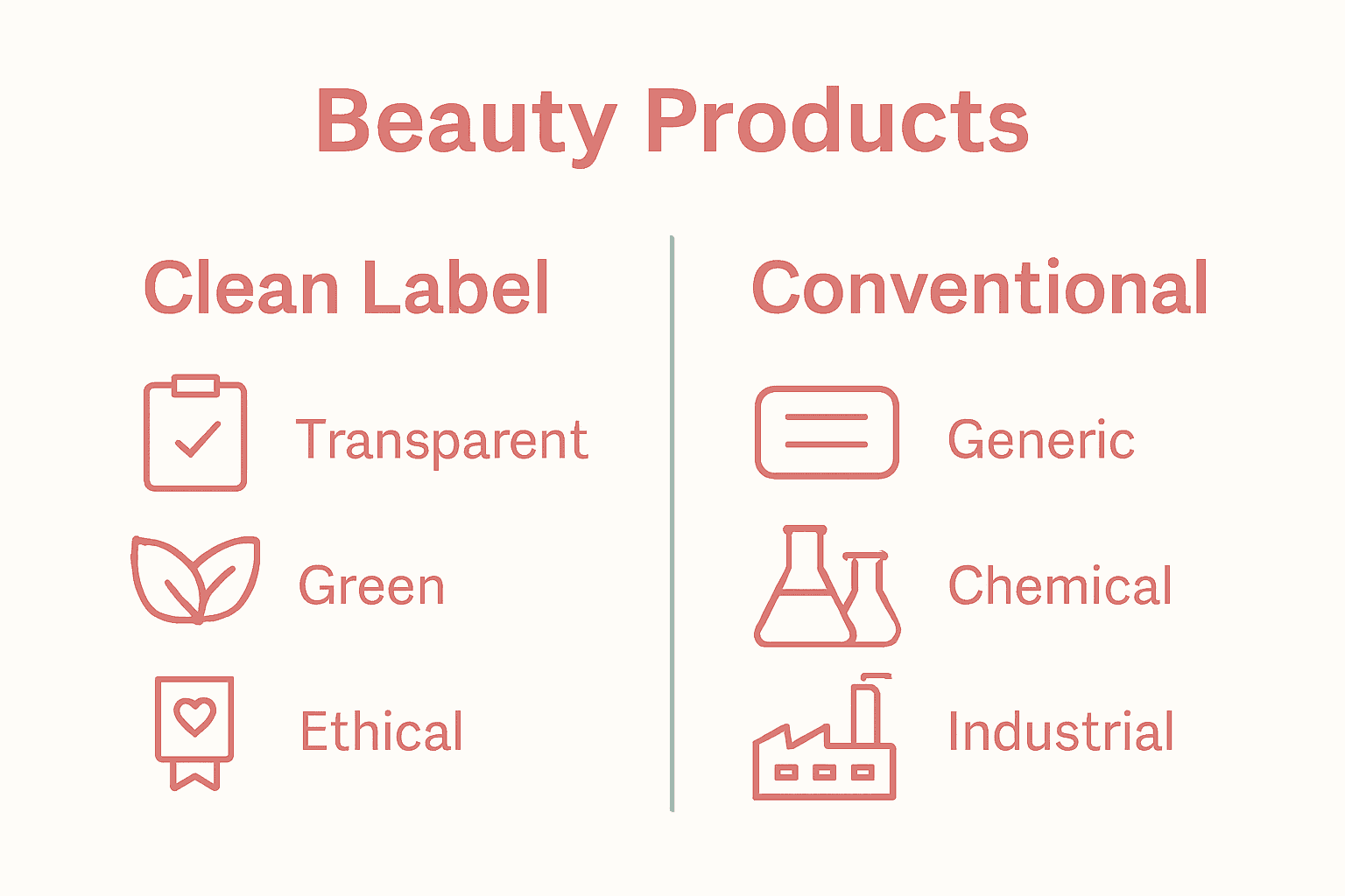 Comparison infographic of clean label versus conventional beauty products