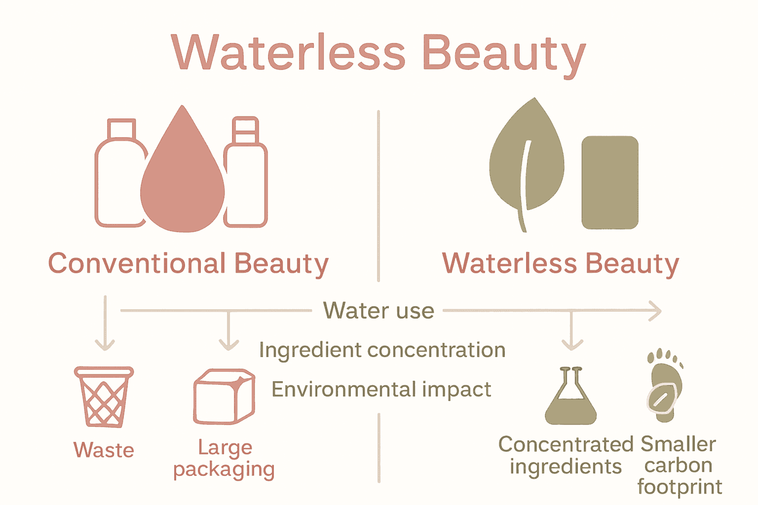 Infographic comparing conventional and waterless beauty benefits