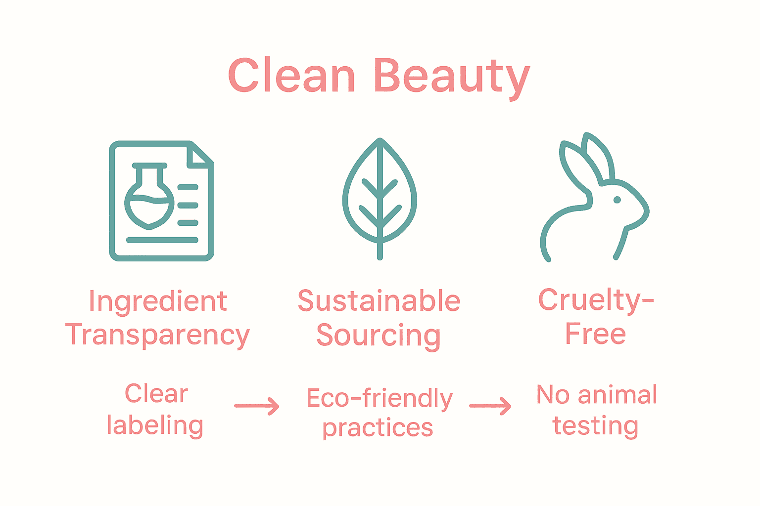 Infographic comparing clean beauty standards: transparency, sustainability, cruelty-free.