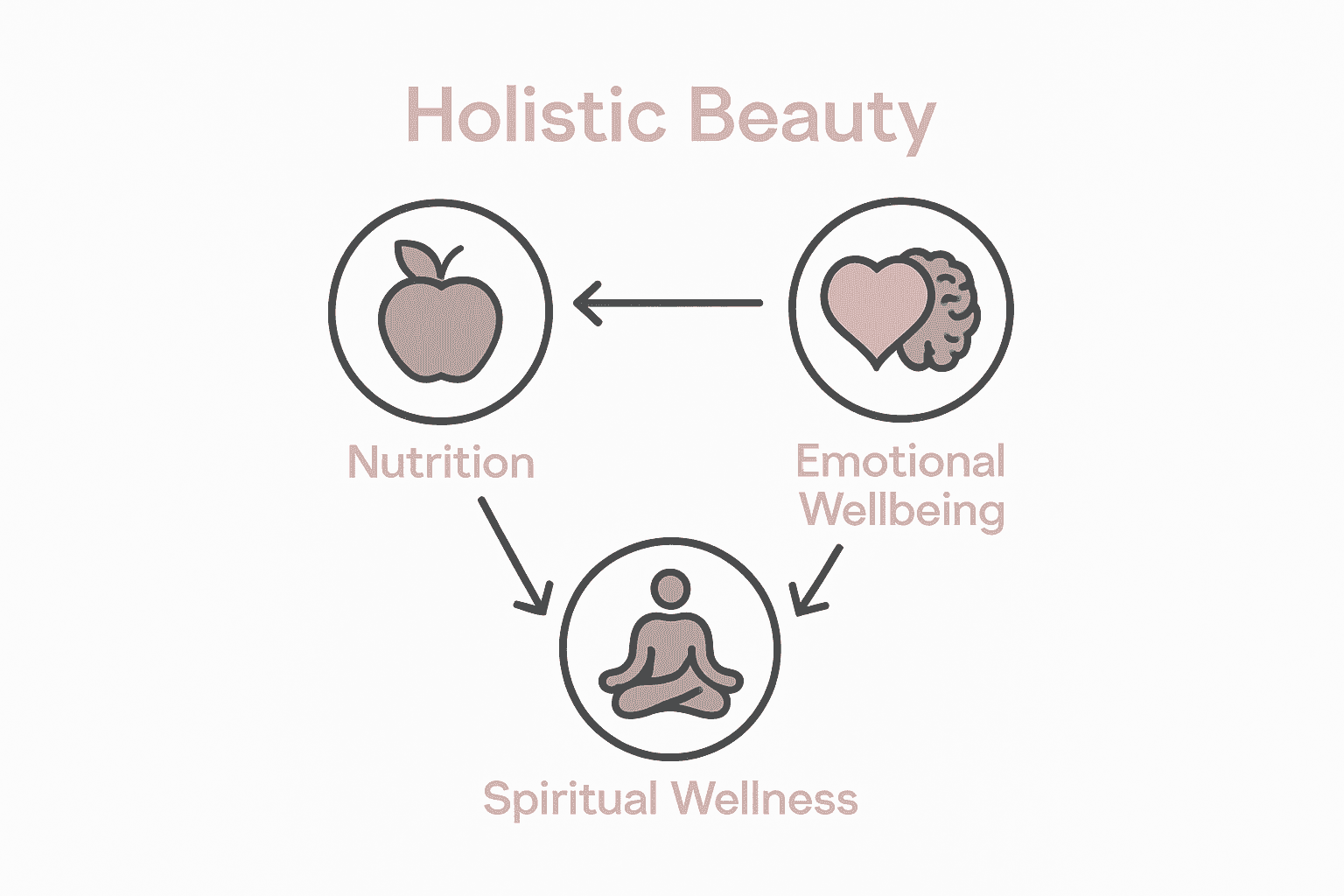 Icons representing nutrition, emotion, spirituality for holistic beauty