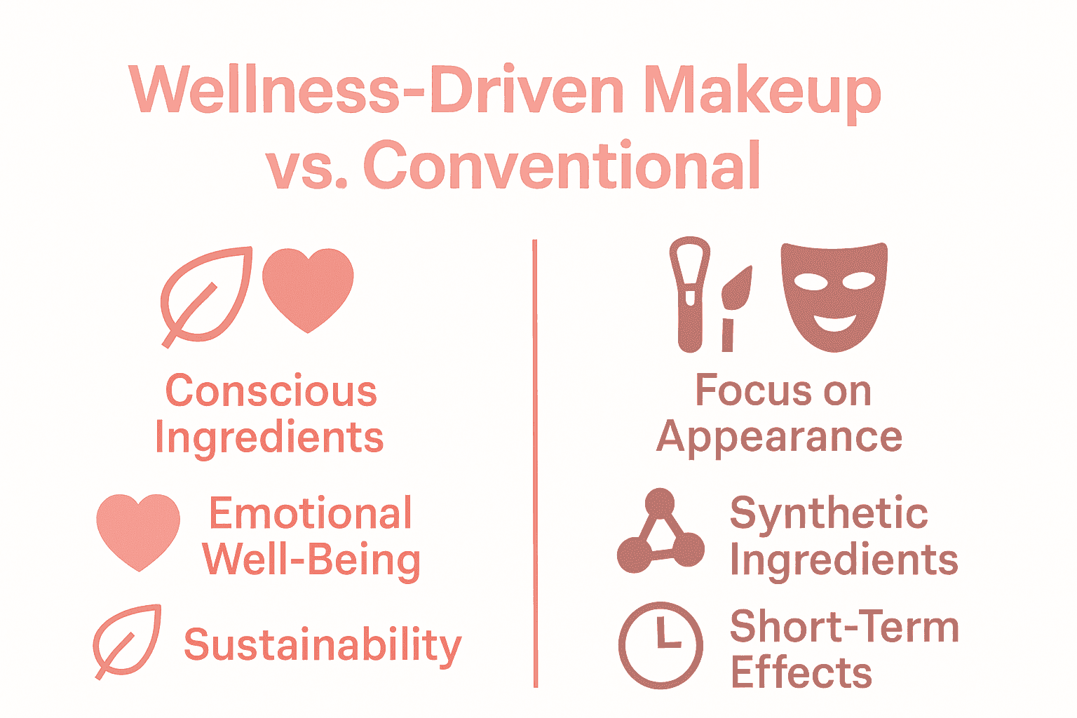 Comparison infographic: wellness-driven vs conventional makeup