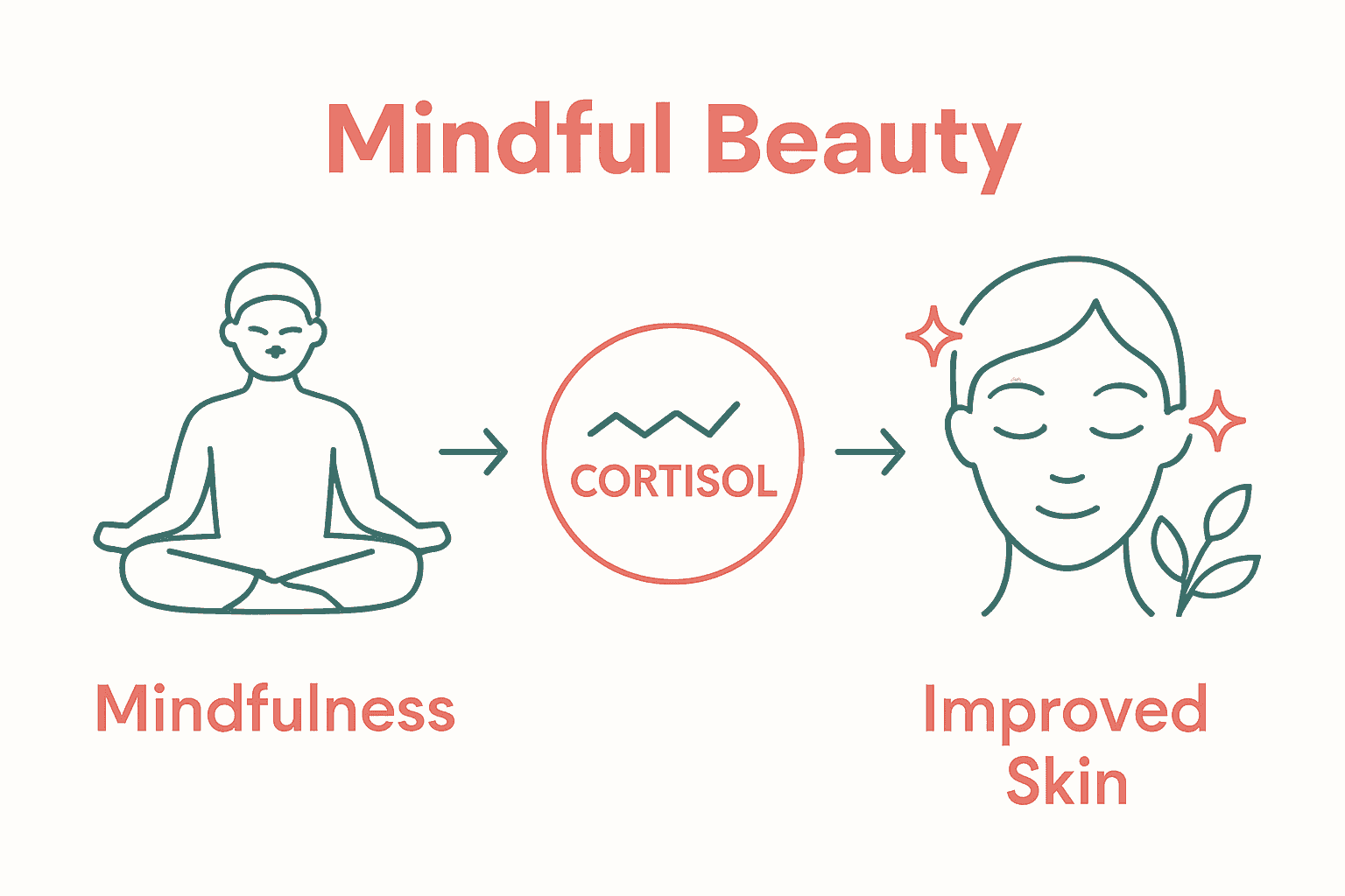 Infographic showing stress-reduction pathway to healthy skin.