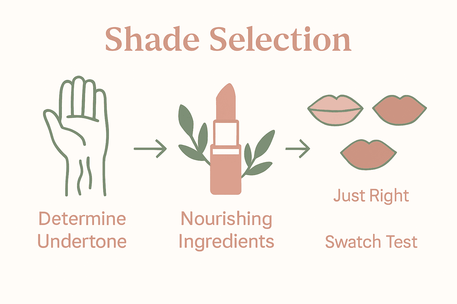 Infographic showing nude lipstick shade selection steps for olive skin