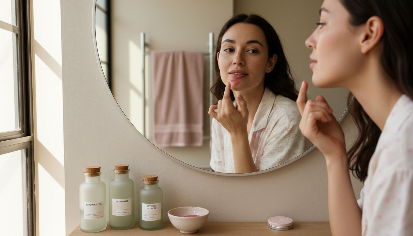 applying plant-based lip tint