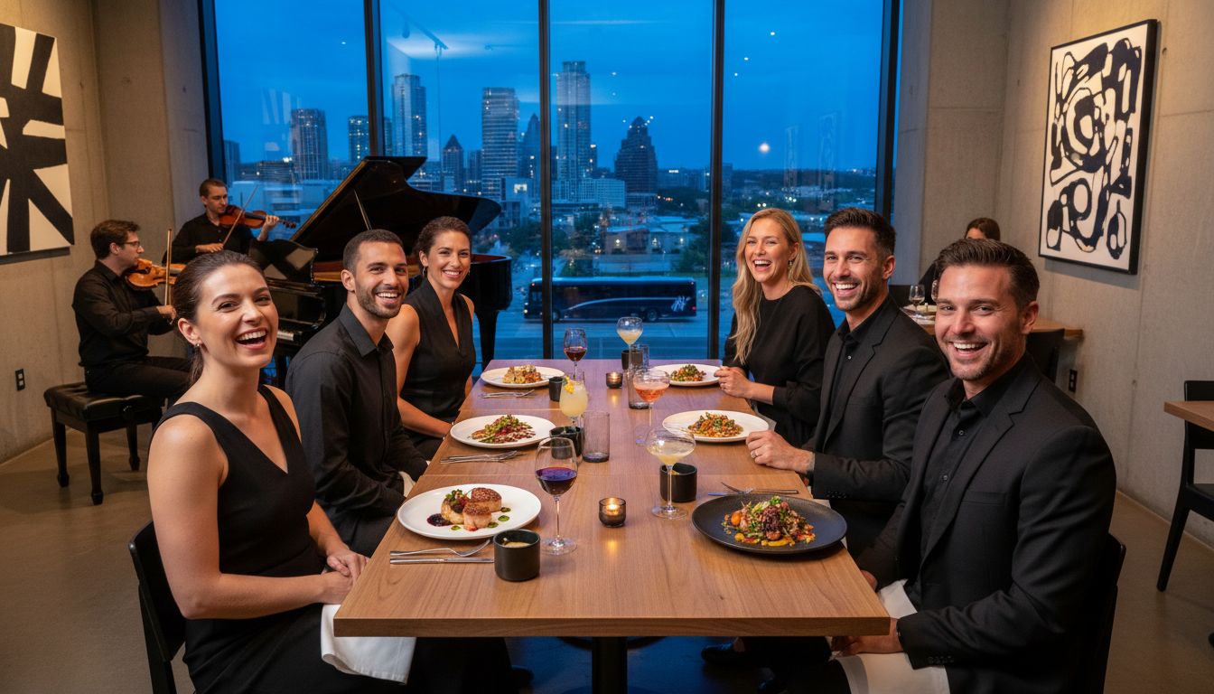 Group enjoying fine dining in Austin restaurant