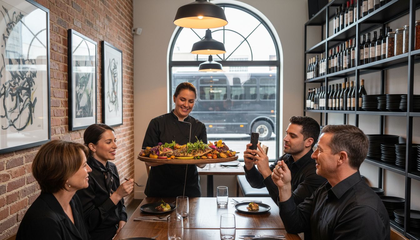 Chef serves dishes at stylish Austin restaurant