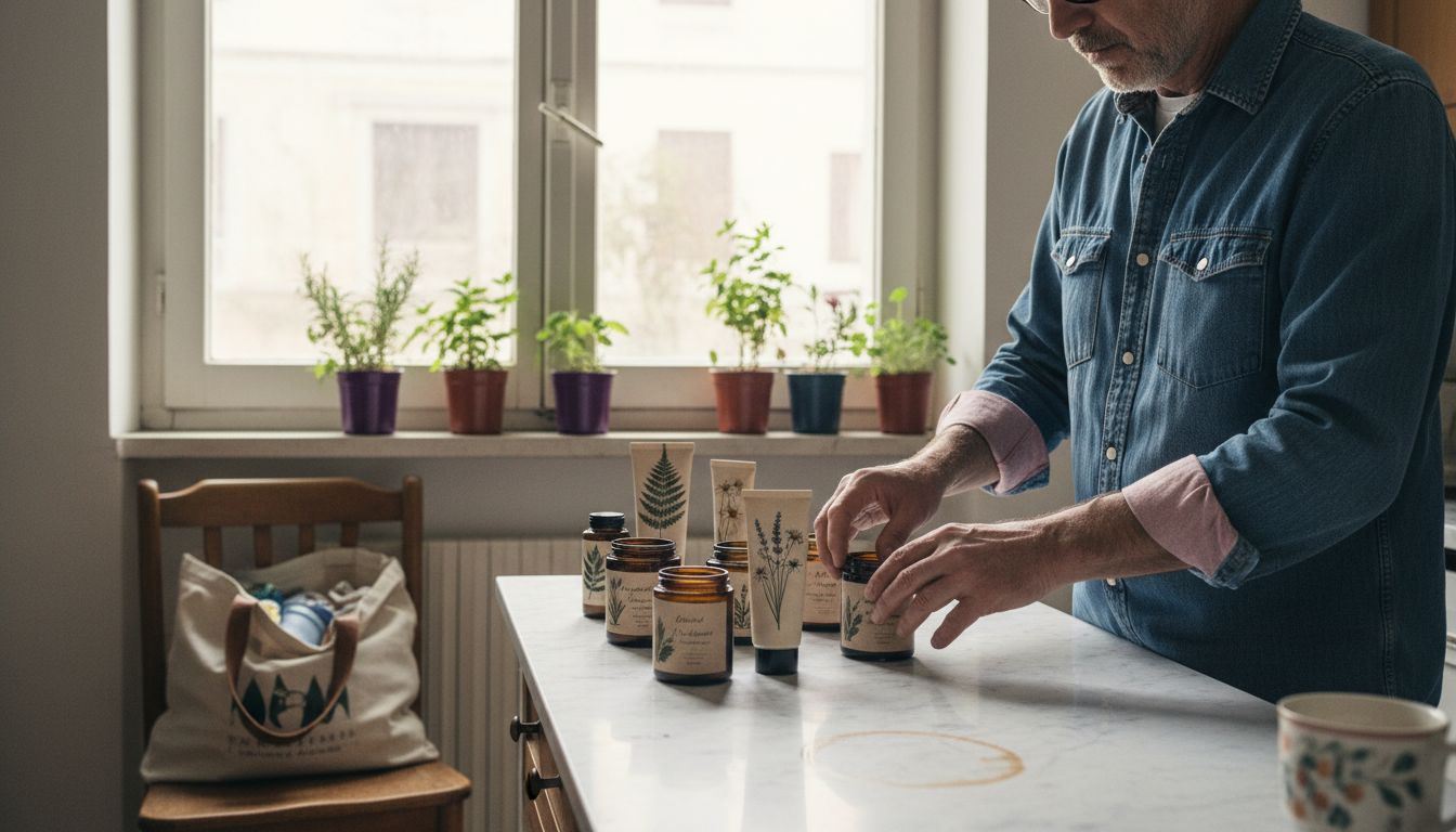 Man sorting cruelty-free vegan beauty products