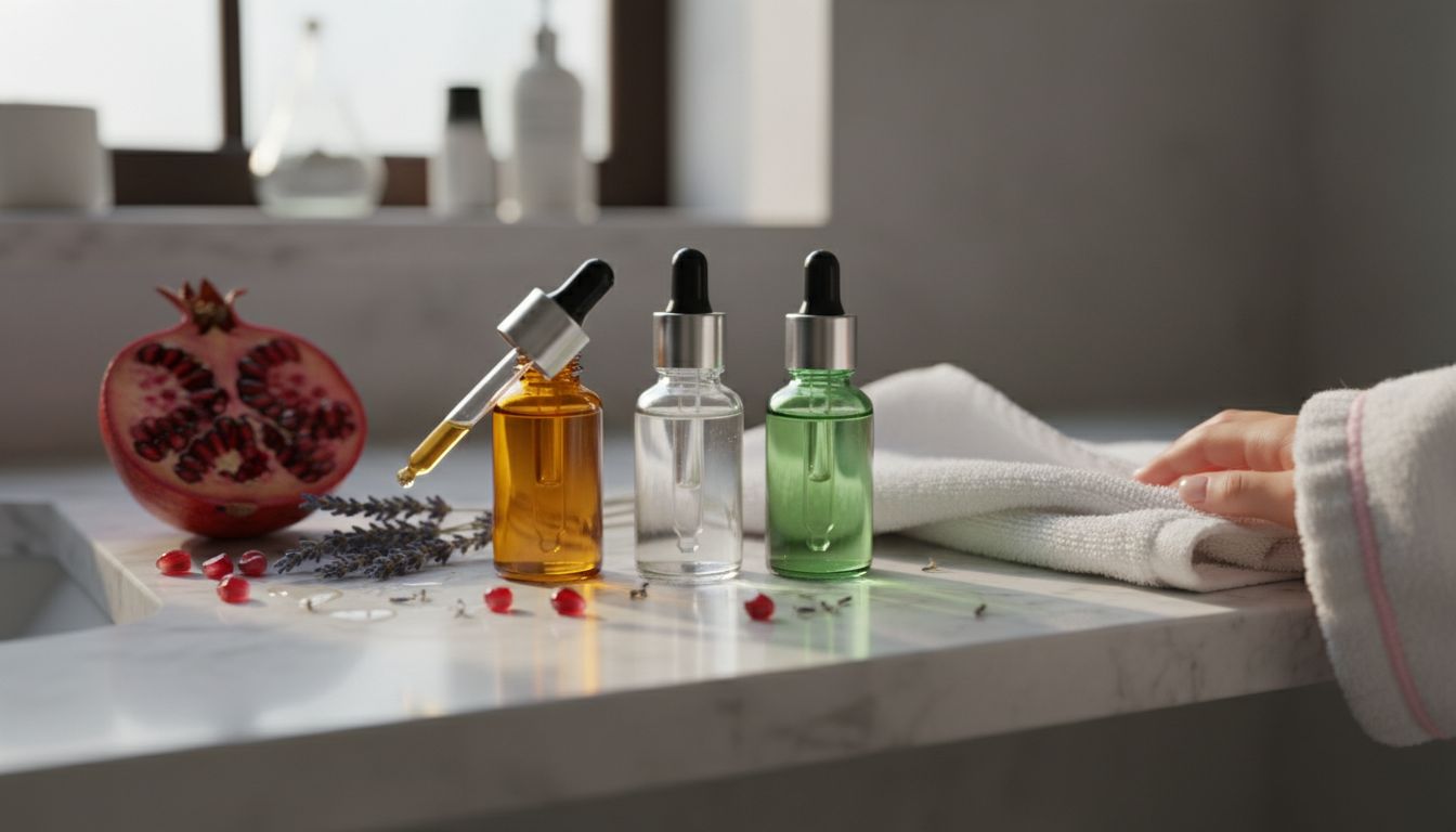 Three plant oil bottles with natural ingredients
