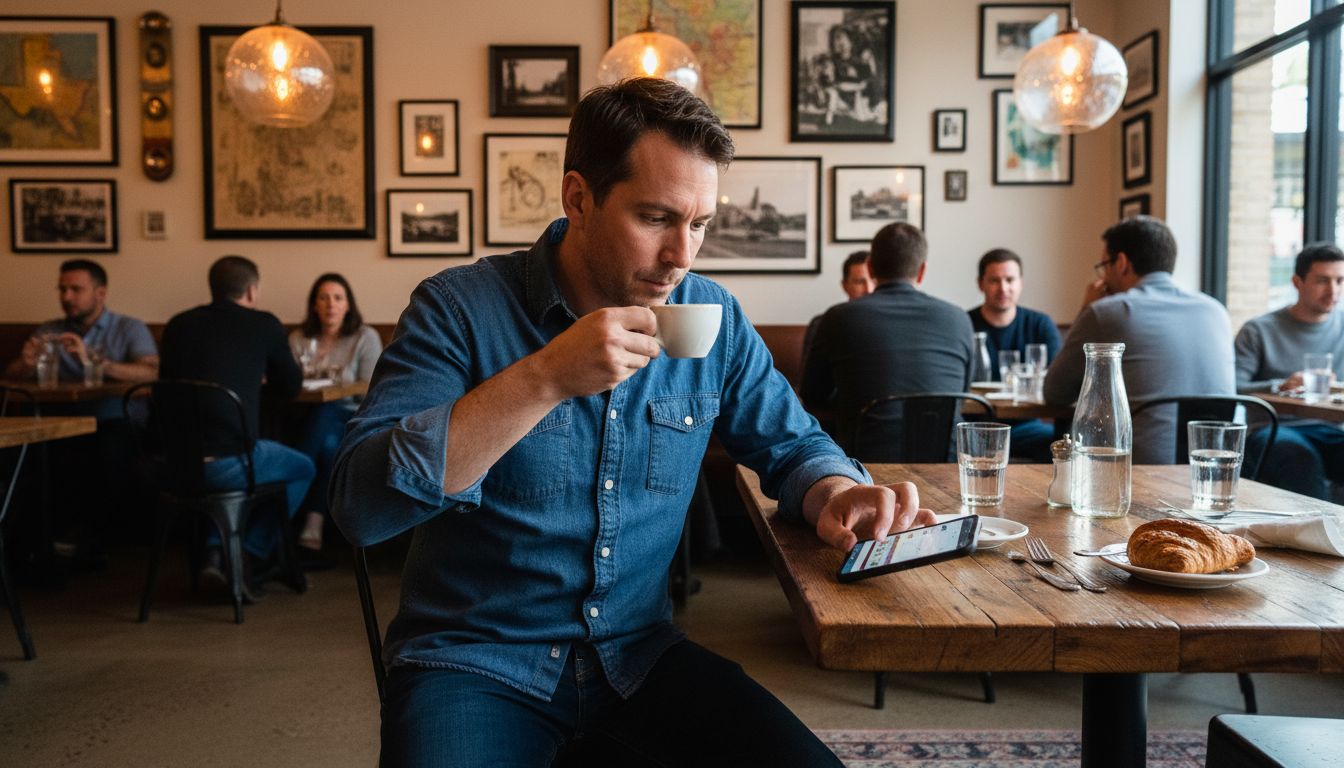 Person comparing restaurant reviews in Austin